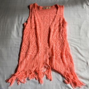 Pink Rose Crochet-like Fringed Vest